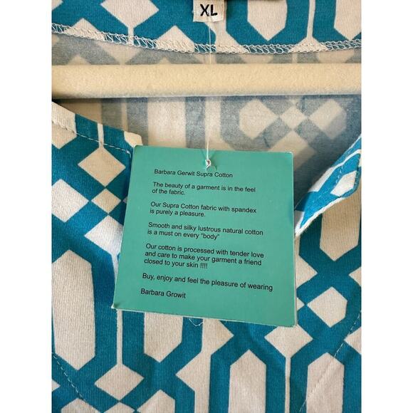 NWT Barbara Gerwitt V-Neck 3/4 Length Sleeve Aqua Lime Lattice Tunic Size XL - Picture 6 of 10